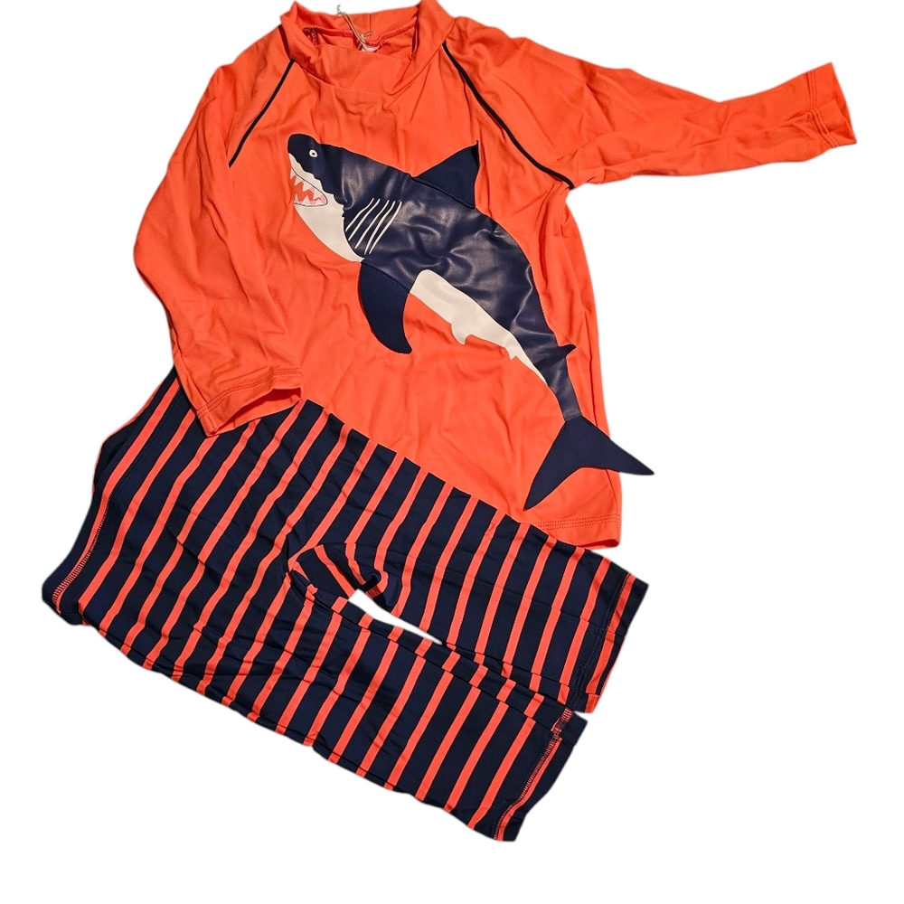Mini Boden Swim Set Two-Piece Swim Sunset Red Shark Little Kid's Size 5-6Y